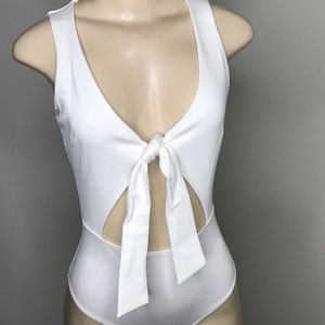 Front Tie White Cut Out Bodysuit